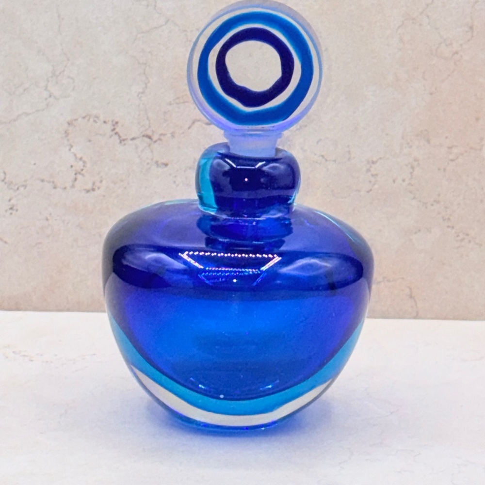 1960's Vintage Murano Perfume Bottle w/Bulls Eye Stopper Cobalt And Teal